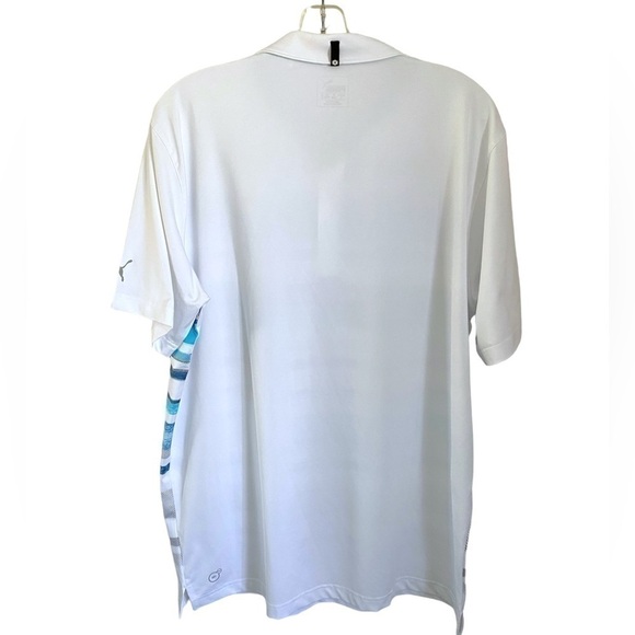 Puma Polo  Golf Shirt Dry Cell White with Blue Stripes Mens Lg - Picture 2 of 13